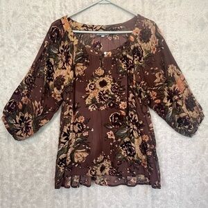 World Market Autumn Muted Colors Floral Blouse Sz M